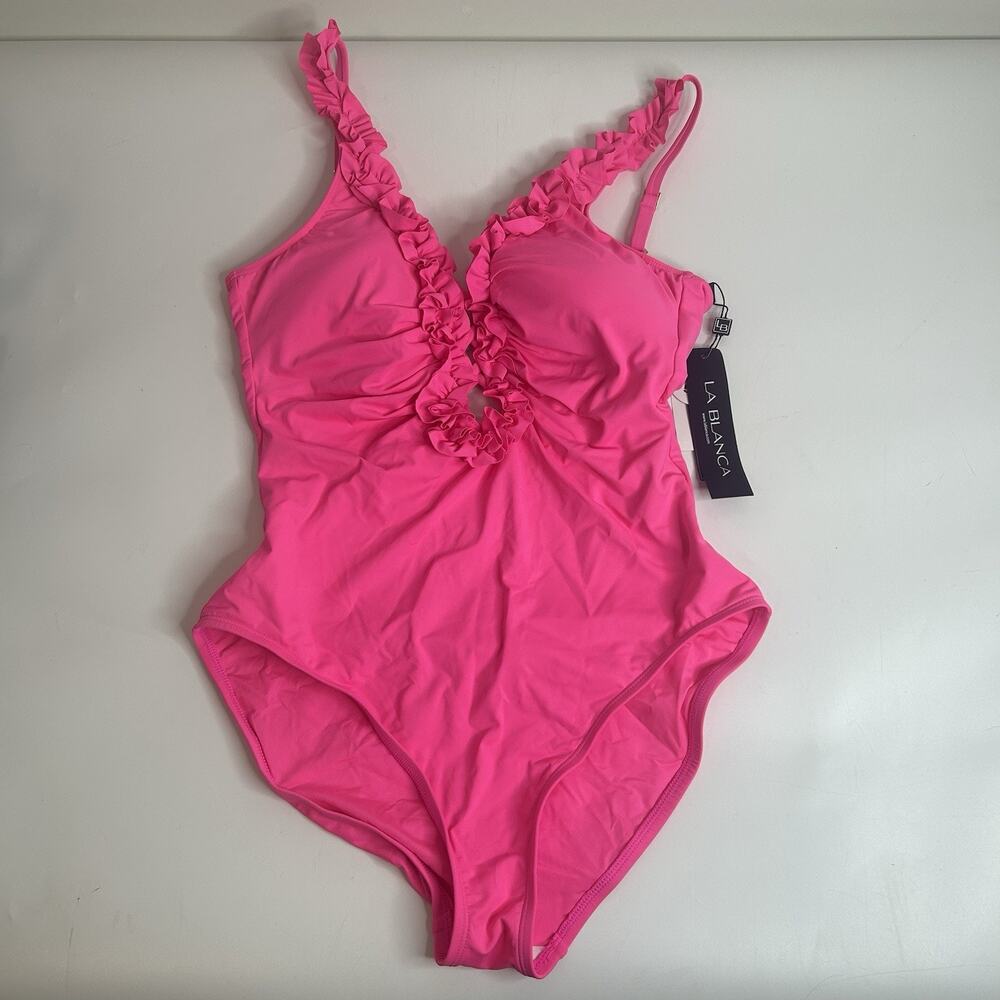 La Blanca Hot Pink Ruffle One-Piece Swimsuit
